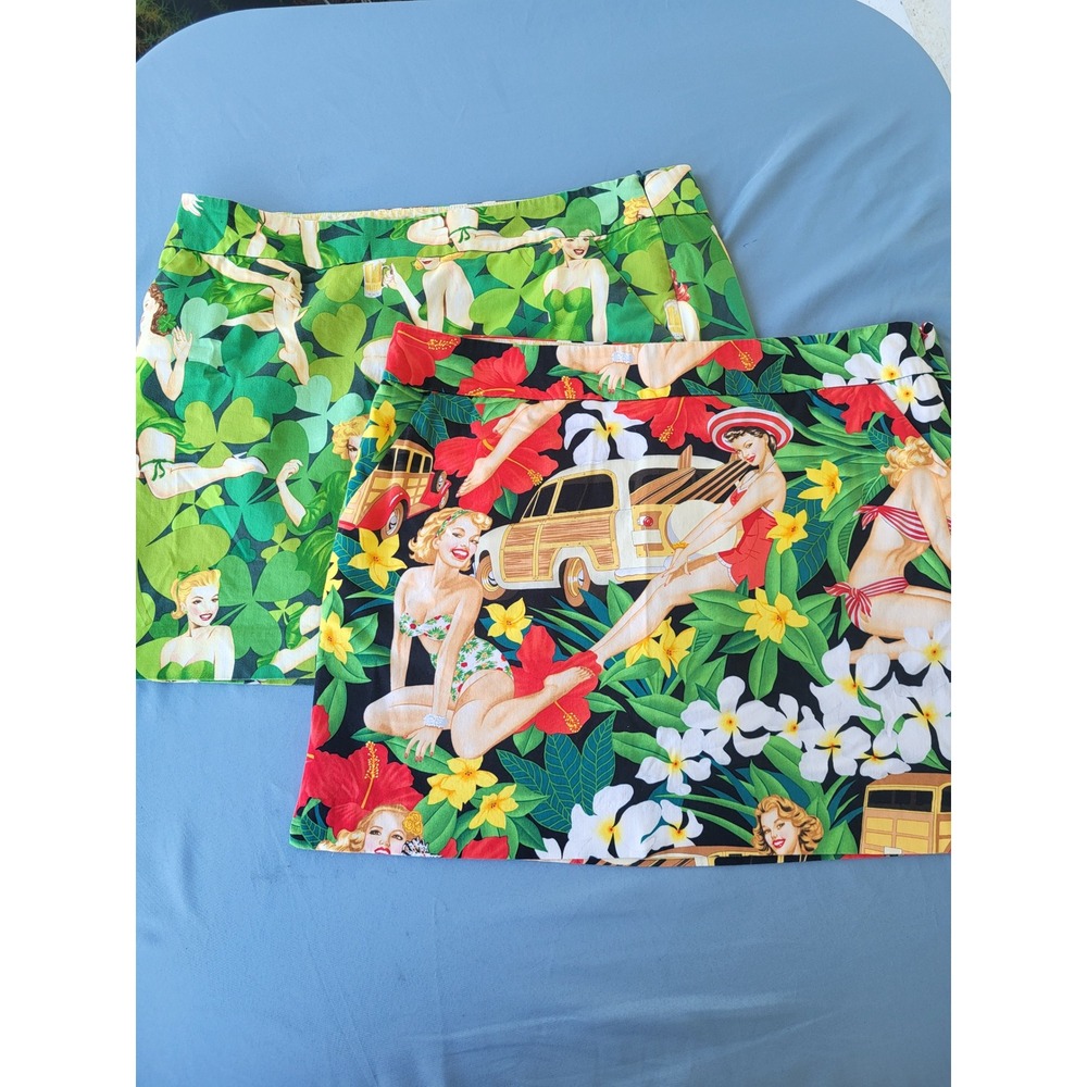 Loudmouth Golf Skirt Lot 2 Pin Up Girl Shamrock Tropical Hawaiian Womens 14
